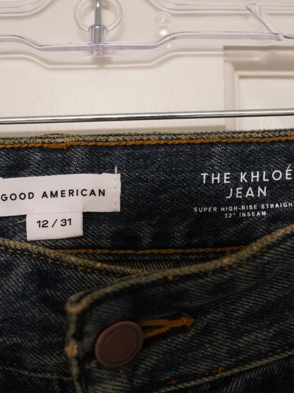 Good American The Khloé Jean Super High Rise Straight Patchwork Jeans 12/31 NWT - Picture 2 of 3